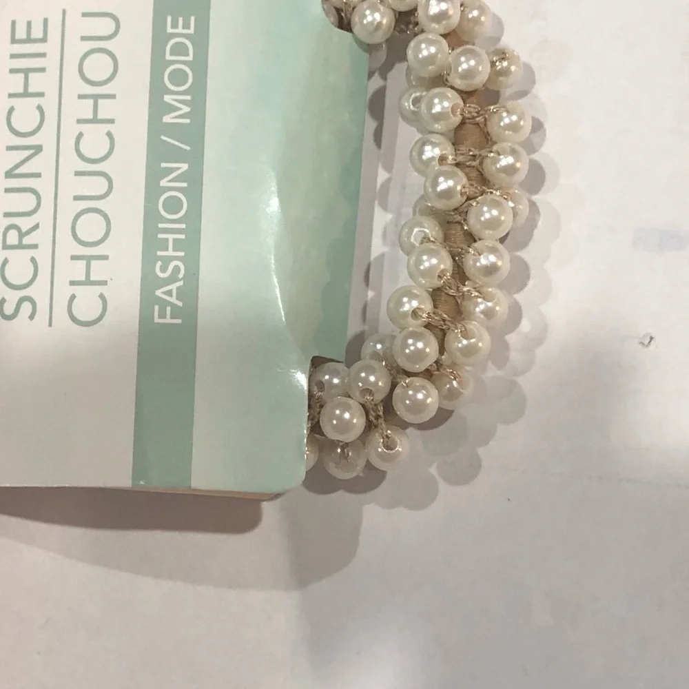 2pack faux pearl adorned elastic hair‎ band scrunchies new